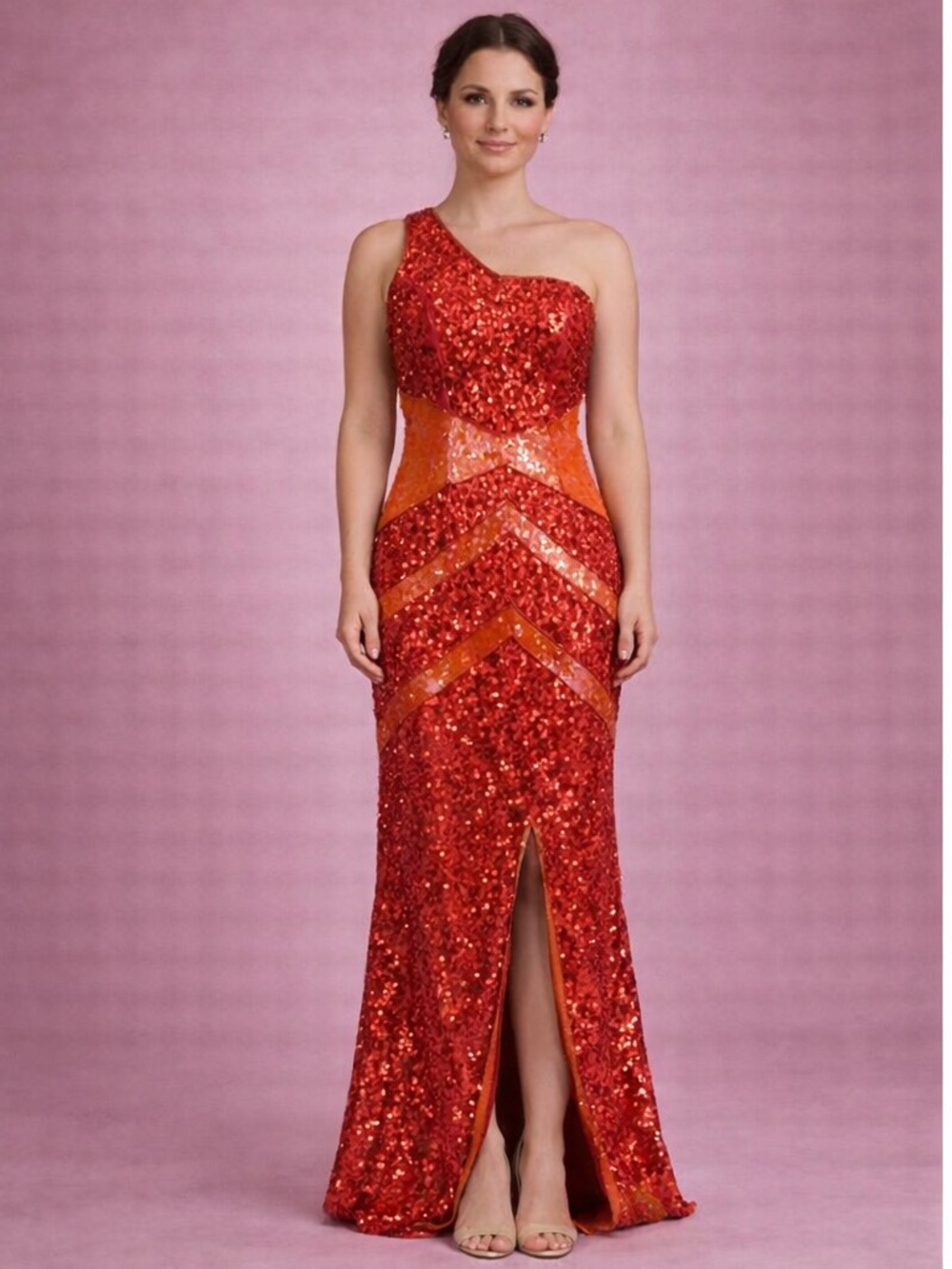 Strapless Red Sequin Evening Gown